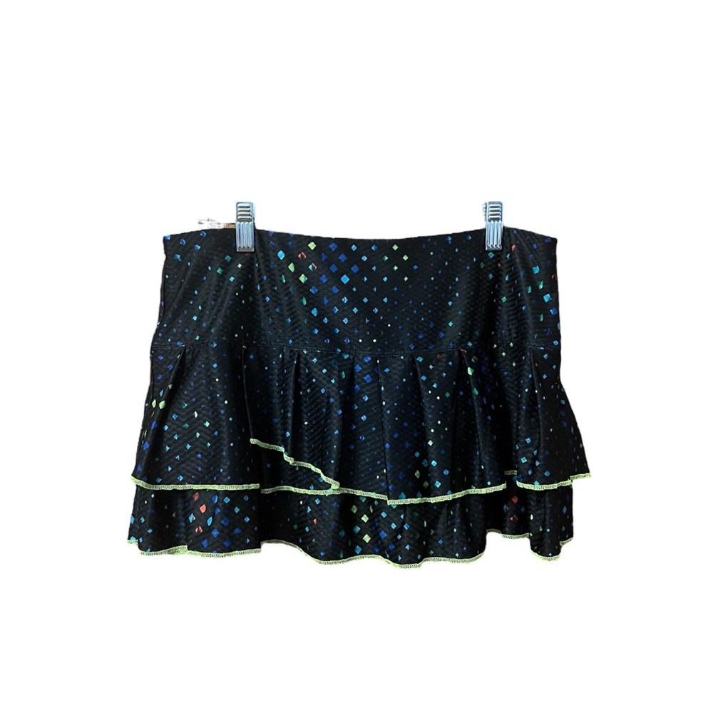 Lucky in Love Black Neon Ruffled Layered L Diamond Print Skort Tennis Golf